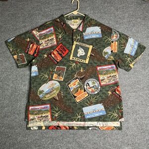Vintage Reyn Spooner Hawaiian Polo Shirt Men's Large Kona Coast Coffee Labels